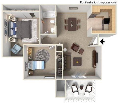Floor plan for 2 beds, 1 bath, 900 sqft